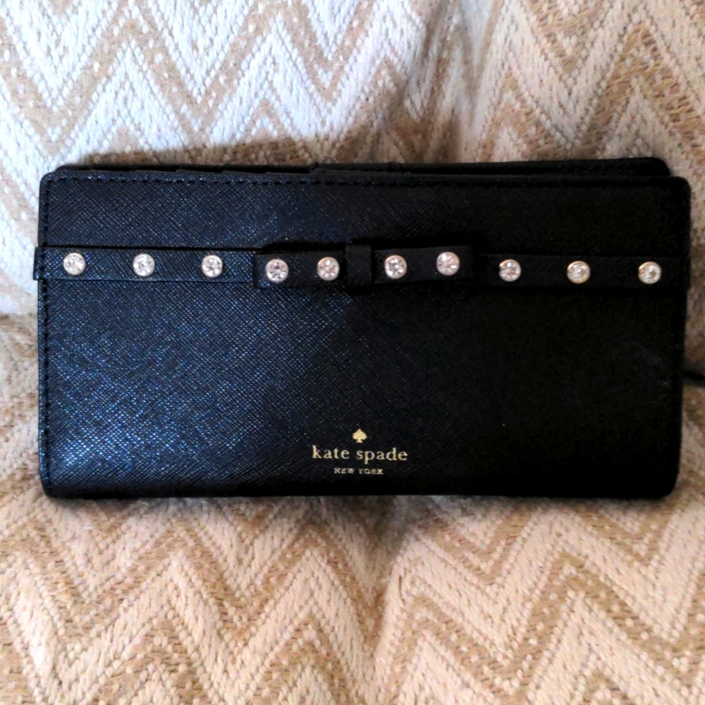 Kate Spade Black Wallet with Studded Gem Detailing